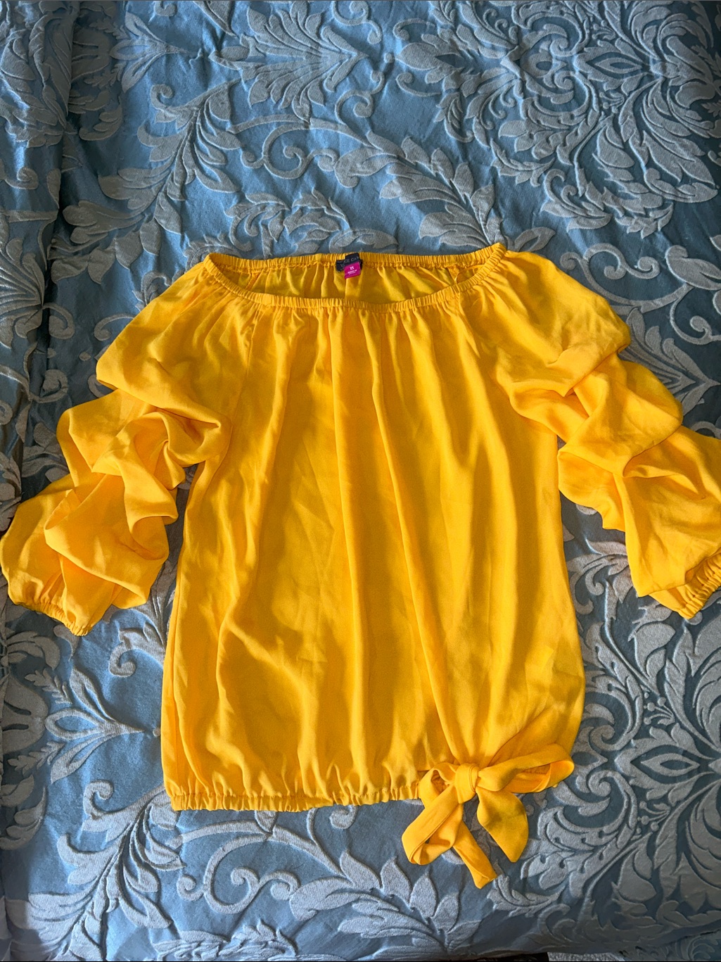 Vince Camuto Bright Yellow Ruffle-Sleeve Off-Shoulder Top